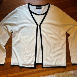 Women's Sag Harbor Large White with Black Stretch Cardigan Pullover Twinset 2in1